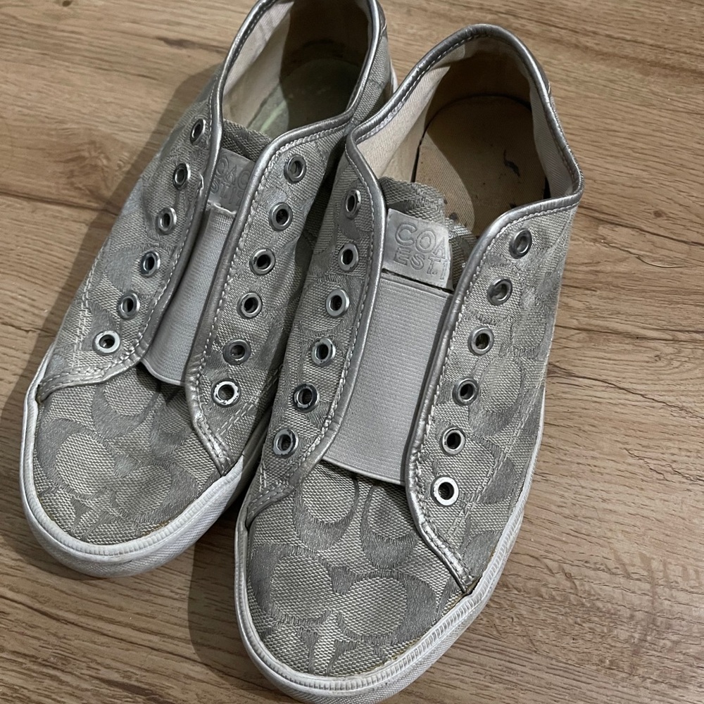 Coach silver initial slip on sneakers